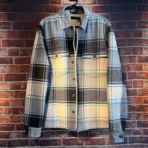 All Saints Blue and Gray Plaid Shirt Jacket